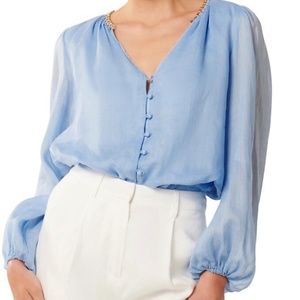 Ever New Light Blue Silk-Blend Button Front Blouse